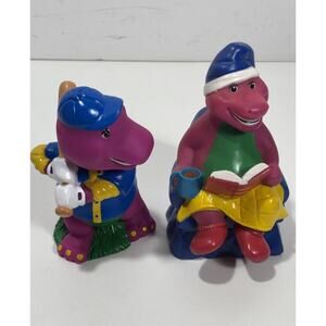 Vintage Barney The Purple Dinosaur Coin/Piggy Bank with Plug SET OF 2